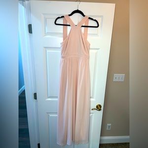 Lulu’s blush pink criss cross bridesmaid dress